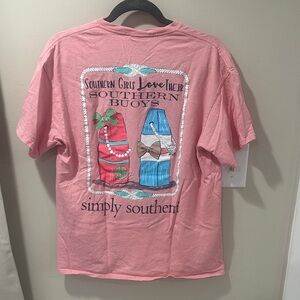 Simply Southern Pink Tee with Red and Blue Buoy Graphic